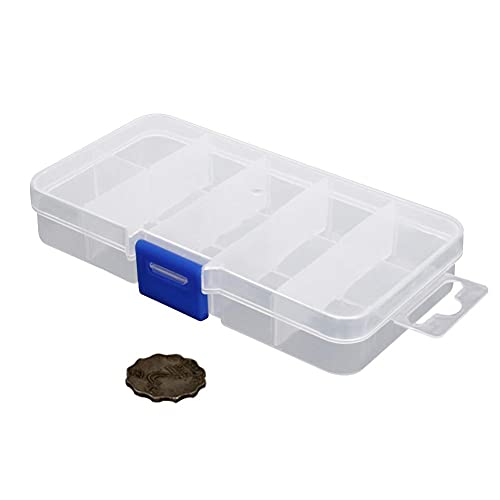 Jutagoss Plastic String Organizer Box With Dividers, 5.12x2.76x0.87 inch, 10 Mpartment Craft Storage Containers, 1PCS Bead Tackle Bolt Screw Small Parts Rock Collection Box.