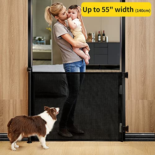 Retractable Baby Gate,Mesh Baby Gate or Mesh Dog Gate,33" Tall,Extends up to 55" Wide,Child Safety Gate for Doorways, Stairs, Hallways, Indoor/Outdoor(33x55 Inch, Black)