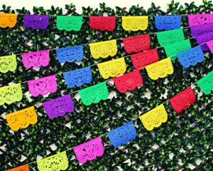 mini fiesta decorations, mexican party decorations for small parties, the office or even taco night 5 pk mini papel picado flags banner 20 feet multicolor tissue paper garland for small spaces ws81