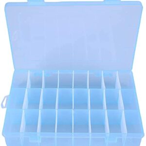 24 Grids Plastic Storage Box, Transparent Storage Container Jewelry Box with Adjustable Partition, Multi-compartment Storage Box for DIY Crafts, Jewelry and Fishing Gear(Blue)