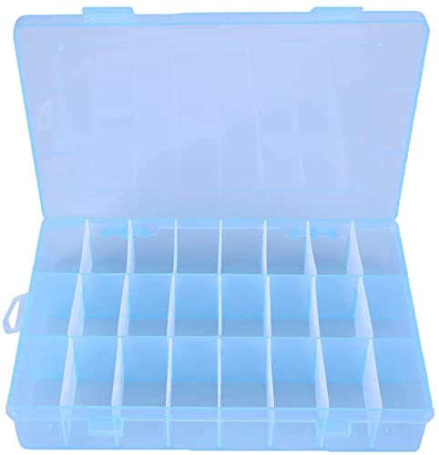 24 Grids Plastic Storage Box, Transparent Storage Container Jewelry Box with Adjustable Partition, Multi-compartment Storage Box for DIY Crafts, Jewelry and Fishing Gear(Blue)