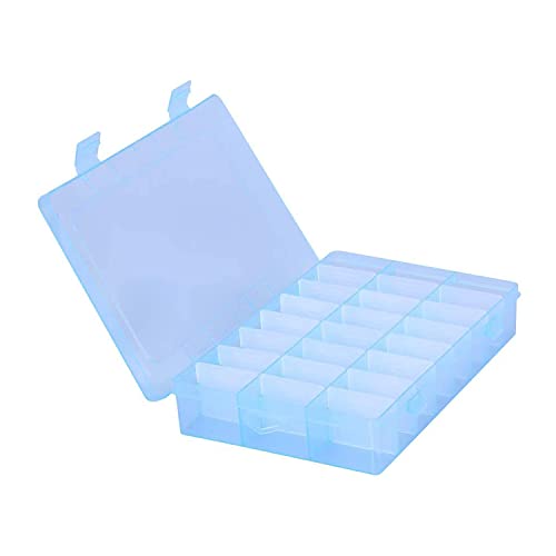 24 Grids Plastic Storage Box, Transparent Storage Container Jewelry Box with Adjustable Partition, Multi-compartment Storage Box for DIY Crafts, Jewelry and Fishing Gear(Blue)