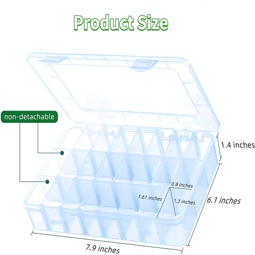 24 Grids Plastic Storage Box, Transparent Storage Container Jewelry Box with Adjustable Partition, Multi-compartment Storage Box for DIY Crafts, Jewelry and Fishing Gear(Blue)