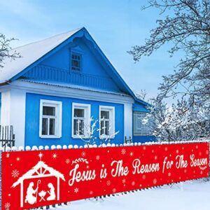 nativity christmas sign banner jesus is the reason for the season large xmas yard sign manger scene yard sign large outdoor jesus christmas decorations for religious christmas decoration, 9.8 x 1.6 ft