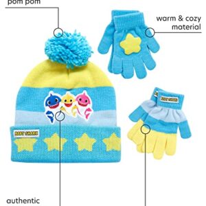 Nickelodeon Boys' Baby Shark Winter Hat and 2 Pairs of Mitten Set (Toddler), Size Age 2-4, Baby Shark Blue/Yellow Glove