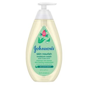 johnson’s skin nourishing moisture baby body wash with aloe scent & vitamin e, hypoallergenic & tear free bath wash for the whole family, paraben- & sulfate-free, 20.3 fl. oz