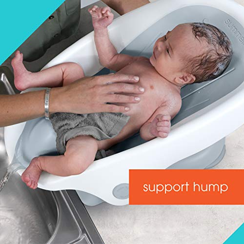 Summer Clean Rinse Baby Bather (Gray) – Bath Support for Use on the Counter, in the Sink or in the Bathtub, Has 3 Reclining Positions and Soft, Quick-Dry Material – Use from Birth until Sitting Up