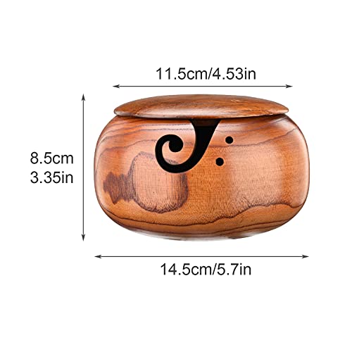 LPAYOK Wooden Yarn Bowl, Knitting Yarn Bowls with Lid, Holes, Crochets, Round Bowl Holder Handmade Yarn Storage Bowl Perfect for DIY Craft Knitting Crocheting 6.3x3.7