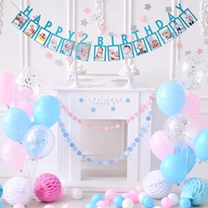 Labakita Happy 2nd Birthday Photo Banner - Baby 2nd Birthday Photo Frame Photo Banner - Baby Boy or Girl's 2nd Birthday Party Decorations Supplies - Two Years Old Birthday Sign (Blue)