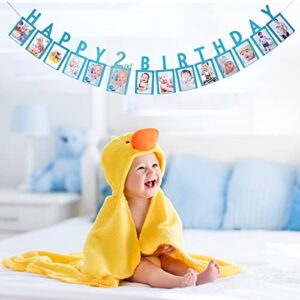 Labakita Happy 2nd Birthday Photo Banner - Baby 2nd Birthday Photo Frame Photo Banner - Baby Boy or Girl's 2nd Birthday Party Decorations Supplies - Two Years Old Birthday Sign (Blue)