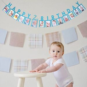 Labakita Happy 2nd Birthday Photo Banner - Baby 2nd Birthday Photo Frame Photo Banner - Baby Boy or Girl's 2nd Birthday Party Decorations Supplies - Two Years Old Birthday Sign (Blue)