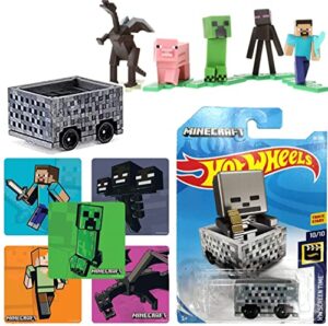 gamer cart compatible with minecraft minecart bundled with die-cast car + creeper dragon enderman player steve pig + sticker scene dungeons mob character fun gear 3-items