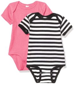 marky g apparel baby rib bodysuit 2 pack, black/white stripe/raspberry, 6 months