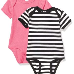 Marky G Apparel Baby Rib Bodysuit 2 Pack, Black/White Stripe/Raspberry, 6 Months