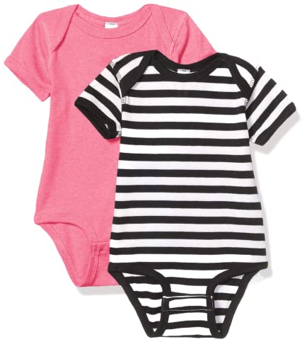 Marky G Apparel Baby Rib Bodysuit 2 Pack, Black/White Stripe/Raspberry, 6 Months