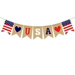 jute burlap usa banner american independence day 4th of july mantel fireplace decoration