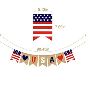 Jute Burlap USA Banner American Independence Day 4th of July Mantel Fireplace Decoration