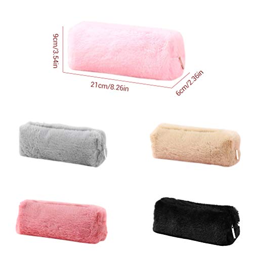 Boxwizard Cute Pencil Case, Pen Pencil Pouch with Zippers, Plush Fuzzy Stationery Makeup Storage Bag for Women and Girls Grey