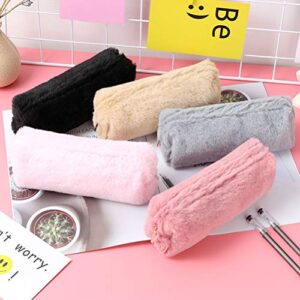 Boxwizard Cute Pencil Case, Pen Pencil Pouch with Zippers, Plush Fuzzy Stationery Makeup Storage Bag for Women and Girls Grey