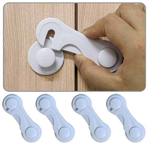 Cabinet Door Locks for Baby Proof and Child Safety, 4 Pack Cabinet Locks with Adhesive for Drawer Cupboards Fridge Oven Closet and Pantry, Childproof Door Latch for Protecting Kids Toddler and Infant