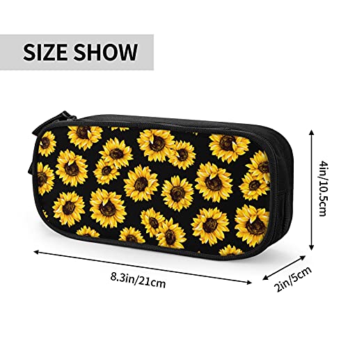 XIAOGUAISHOU Hipster Golden Sunflowers Pencil Pen Case Big​ Capacity College Office Pencil Pouch Organize Bag for Teens Girls Adults Student, One Size