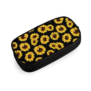 XIAOGUAISHOU Hipster Golden Sunflowers Pencil Pen Case Big​ Capacity College Office Pencil Pouch Organize Bag for Teens Girls Adults Student, One Size