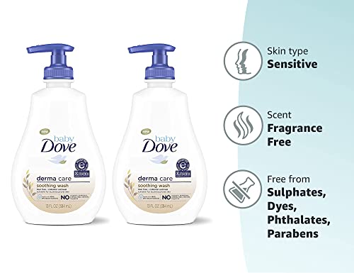 Dove Soothing Baby Body Wash To Soothe Delicate Baby Skin Derma Care No Artificial Perfume or Color, Paraben Free, Phthalate Free, 13 Ounce (Pack of 2)