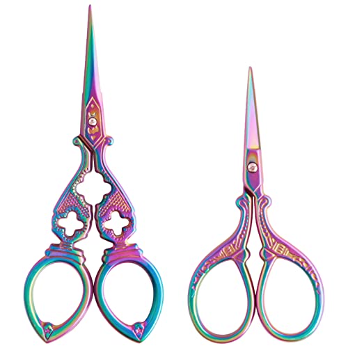 Asdirne Embroidery Scissors, Stainless Steel Sharp Tip Scissors, Thread Scissors DIY Tools for Embroidery, Craft, Needle Work, Art Work & Everyday Use, 2 Pcs, 4.7"/5.3",Colourful