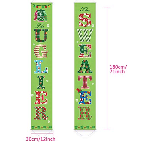 2 Pieces Ugly Sweater Sign Banner Decoration Set for Christmas Wild and Ugly Sweater Party Supplies Holiday Christmas Party Decorations Porch Sign