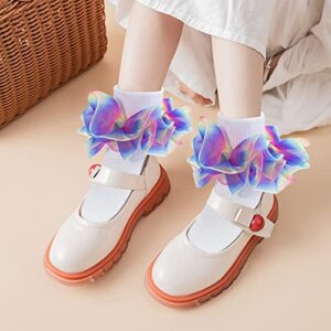 Hopply Baby Girls Ruffle Rainbow Socks Toddler Princess Ankle Lace Socks Infant Kids Big Double Lace Frilly Trim Dress Socks