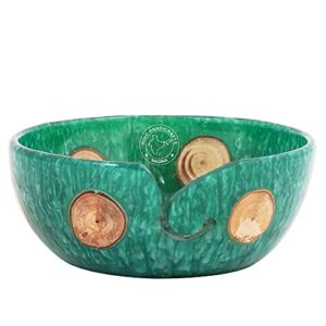 hind handicrafts antique resin teak sliced log wooden portable yarn storage bowl – solid dark handmade crafted – holder for knitting crochet hook accessories (6″ x 6″ x 3″, green)