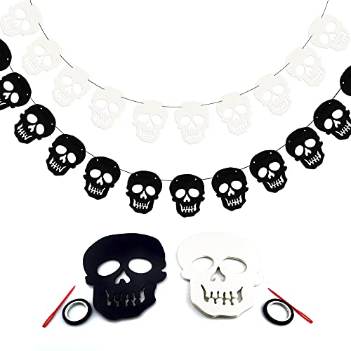 FAZHBARY 2 Pack White Black Skull Garland Birthday Party Decorations Pirate Theme Party Halloween Decorations Garland Banner