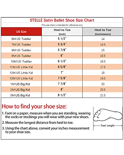 Stelle Girls Ballet Dance Shoes Satin Slippers Gymnastics Flats Split Sole with Ribbon (PK New, 13ML) Pink