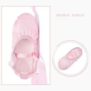 Stelle Girls Ballet Dance Shoes Satin Slippers Gymnastics Flats Split Sole with Ribbon (PK New, 13ML) Pink