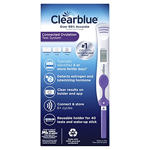 Clearblue Connected Ovulation Test System featuring Bluetooth connectivity and Advanced Ovulation Tests with digital results, 40 ovulation tests