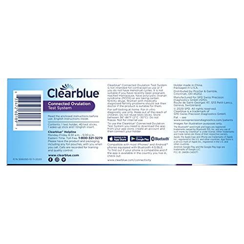 Clearblue Connected Ovulation Test System featuring Bluetooth connectivity and Advanced Ovulation Tests with digital results, 40 ovulation tests