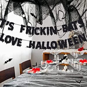 Halloween Horror Decor Its Frickin Bats I Love Halloween Banner Black Creepy Cloth Gauze Fabric 3D PVC Bat for Halloween Home Wall Scary Party Decoration