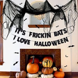 Halloween Horror Decor Its Frickin Bats I Love Halloween Banner Black Creepy Cloth Gauze Fabric 3D PVC Bat for Halloween Home Wall Scary Party Decoration