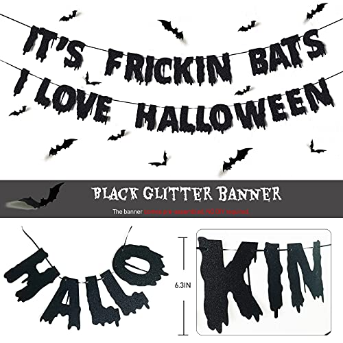 Halloween Horror Decor Its Frickin Bats I Love Halloween Banner Black Creepy Cloth Gauze Fabric 3D PVC Bat for Halloween Home Wall Scary Party Decoration