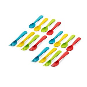 Plaskidy Plastic Toddler Utensils Set 8 Kids Forks and 8 Kids Spoons - BPA Free/Dishwasher Safe Toddler Silverware Brightly Colored Kid Plastic Cutlery Set, Great for Kids and Toddlers Utensils