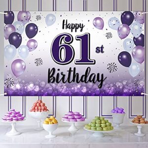 laskyer happy 61st birthday purple large banner – cheers to 61 years old birthday home wall photoprop backdrop,61st birthday party decorations.