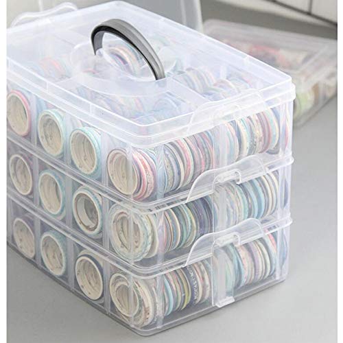 Washi Tape Box Organizer Storage with 30 Adjustable Compartments,Divider Closet Container,Clear,Masking Tape Desktop Tape DIY Sticker Roll Tape Cutter Holder Storage