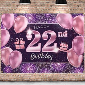 PAKBOOM Happy 22nd Birthday Banner Backdrop - 22 Birthday Party Decorations Supplies for Women Her - Pink Purple Gold 4 x 6ft