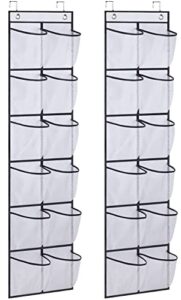 misslo over the door shoe organizer 12 large mesh pockets hanging narrow closet door, white, 2 pack