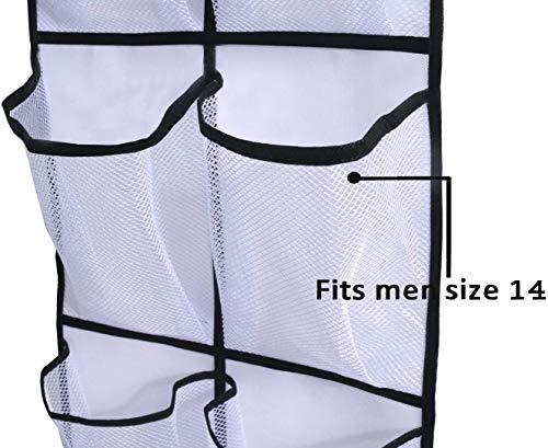 MISSLO Over The Door Shoe Organizer 12 Large Mesh Pockets Hanging Narrow Closet Door, White, 2 Pack