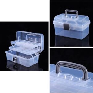 Auniwaig Portable Handled Storage Organizer Box 33cm Plastic Sewing Box Multipurpose Art Tool Container Case Transparent Box with Removable Tray for Art Craft and Cosmetic (33x20x15cm) 1pcs