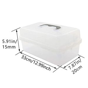 Auniwaig Portable Handled Storage Organizer Box 33cm Plastic Sewing Box Multipurpose Art Tool Container Case Transparent Box with Removable Tray for Art Craft and Cosmetic (33x20x15cm) 1pcs