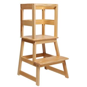 sdadi kids kitchen step stool with safety rail – for toddlers 18 months and older, natural lt01n