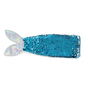 pen+gear mermaid tail pencil pouch with reversible sequins in silver and turquoise with zip compartment