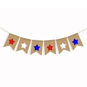 red white and blue stars banner, patriotic 4th of july american independence day garden flag garland burlap bunting sign